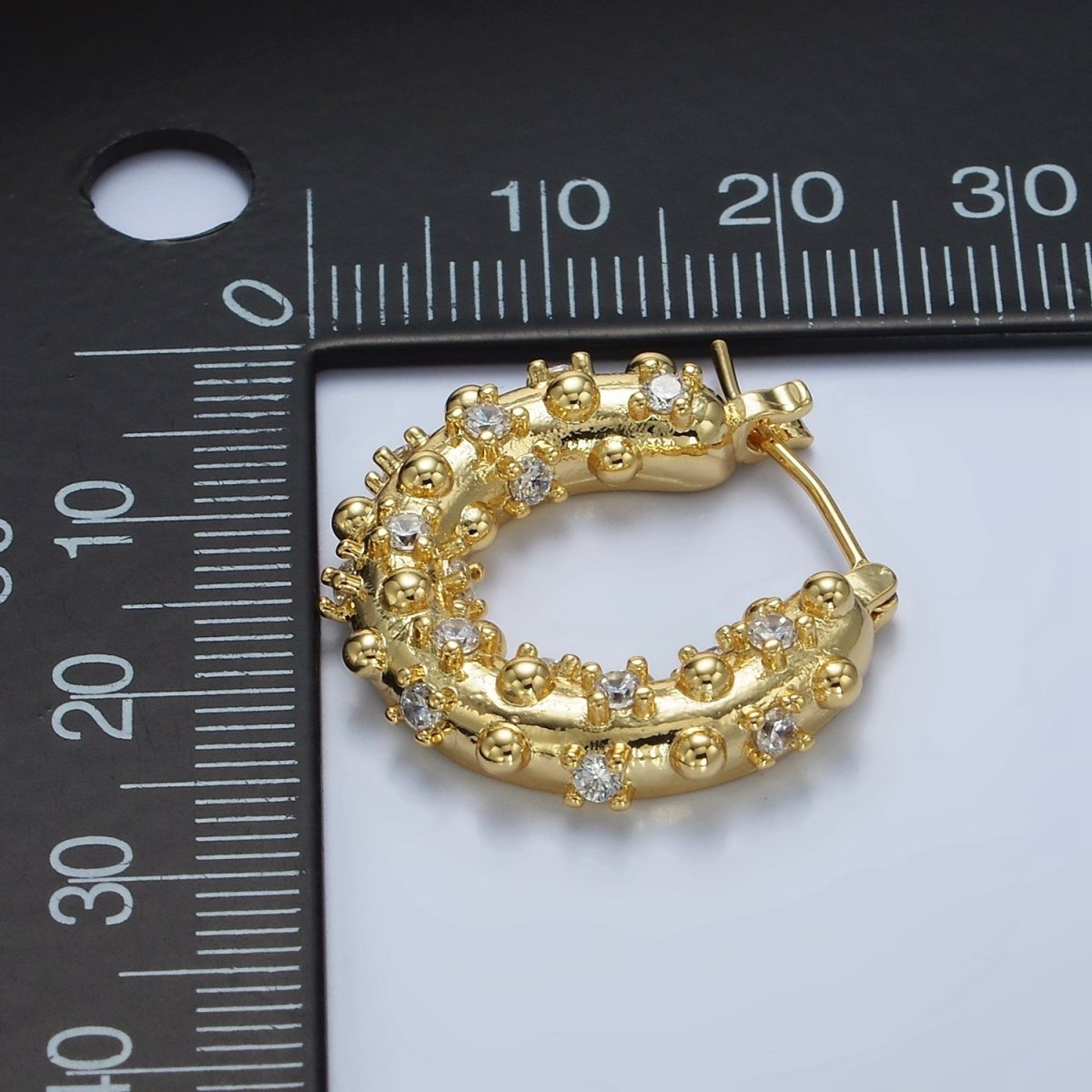 14K Gold Filled 20mm CZ Dotted Chubby Latch Earrings in Gold & Silver | AE427 AE428 - DLUXCA