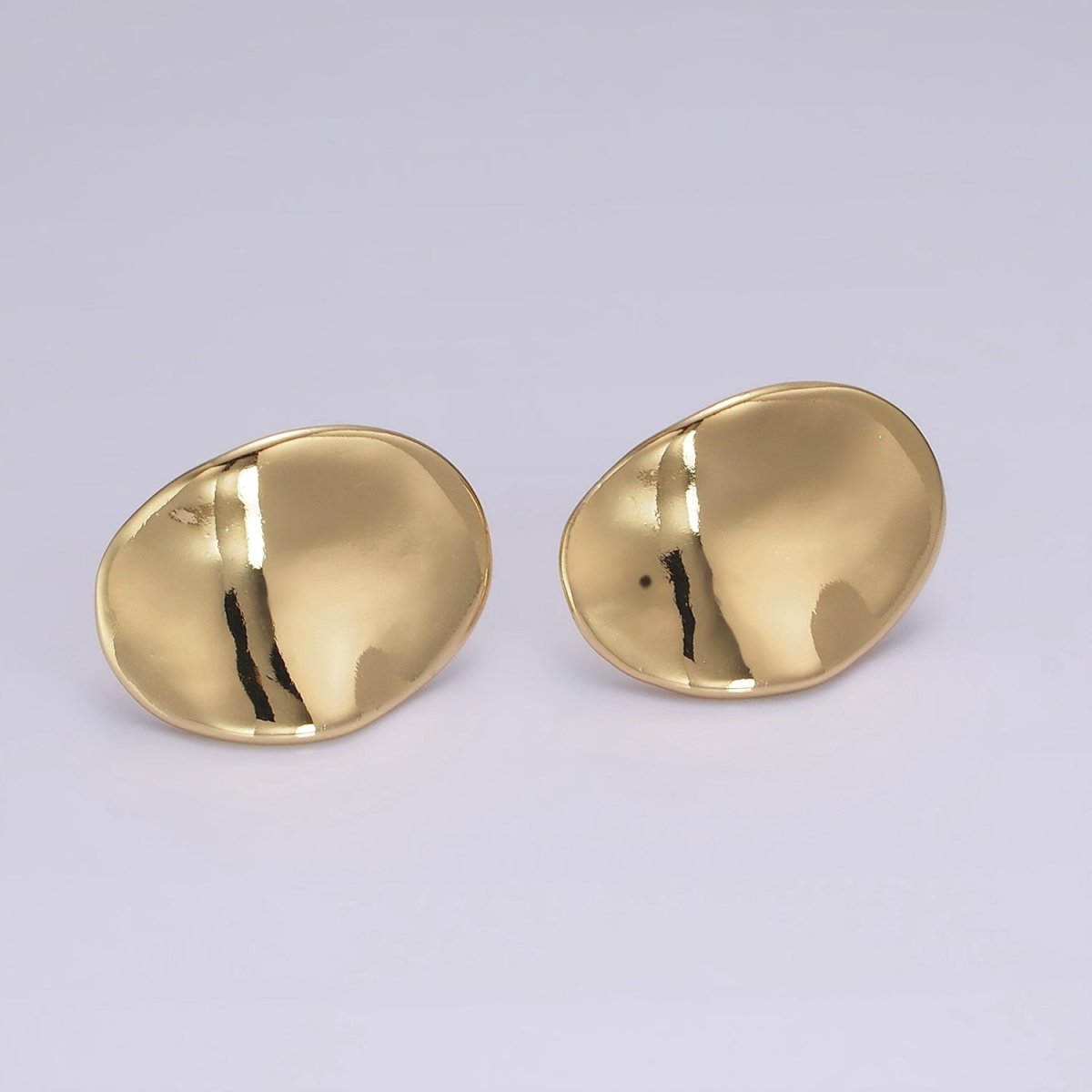 14K Gold Filled 20mm Dented Abstract Oval Minimalist Stud Earrings in Gold & Silver | AE365 AE366 - DLUXCA
