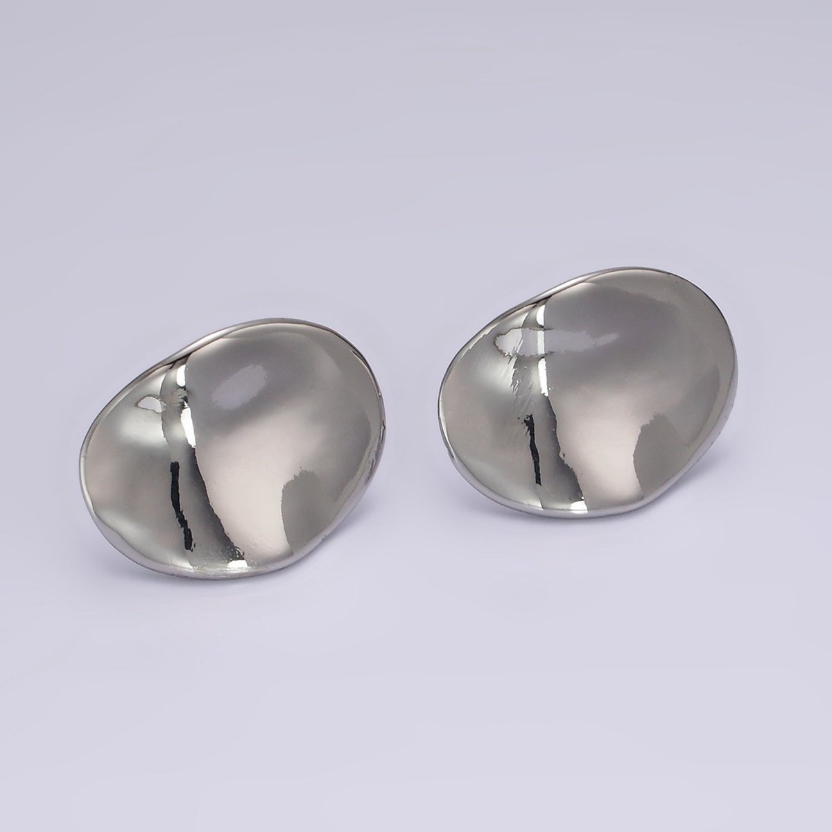 14K Gold Filled 20mm Dented Abstract Oval Minimalist Stud Earrings in Gold & Silver | AE365 AE366 - DLUXCA