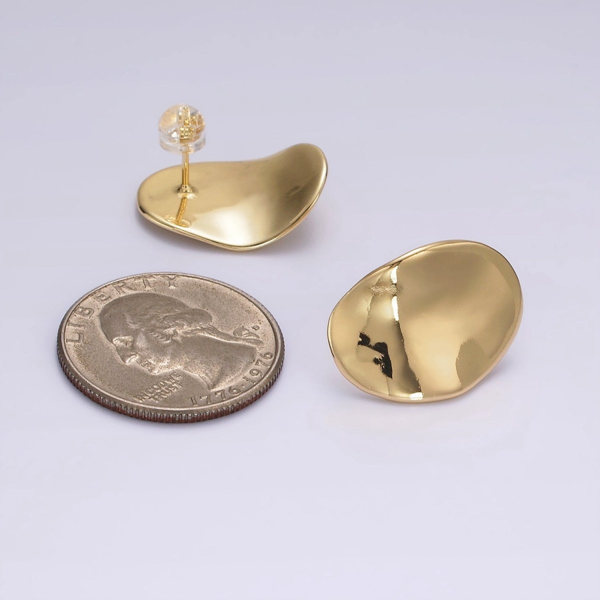 14K Gold Filled 20mm Dented Abstract Oval Minimalist Stud Earrings in Gold & Silver | AE365 AE366 - DLUXCA