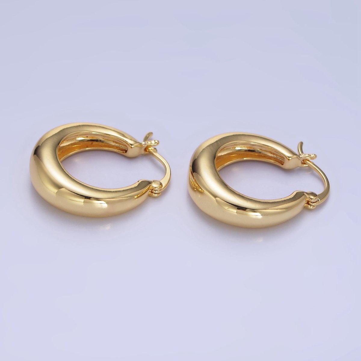 14K Gold Filled 20mm Dome Minimalist Latch Hoop Earrings in Gold & Silver | AB1338 P482 - DLUXCA