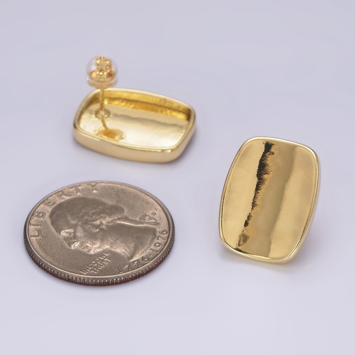 14K Gold Filled 20mm Edged Bar Rectangular Minimalist Stud Earrings | V453 - DLUXCA