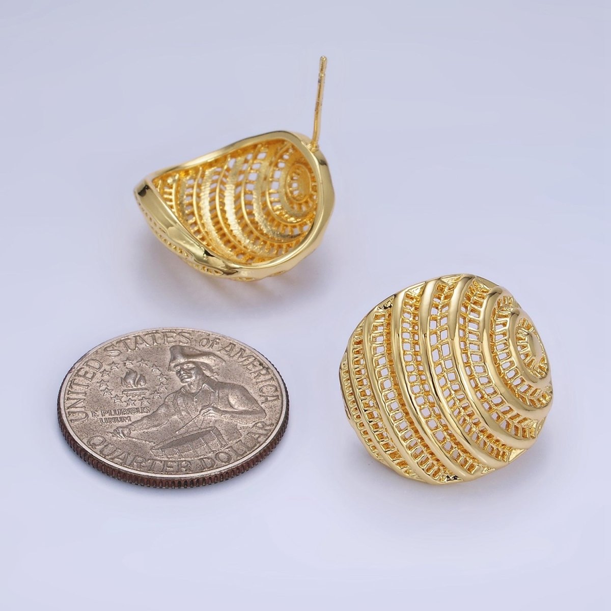 14K Gold Filled 20mm Filigree Dome Stud Earrings in Gold & Silver | P463 P464 - DLUXCA