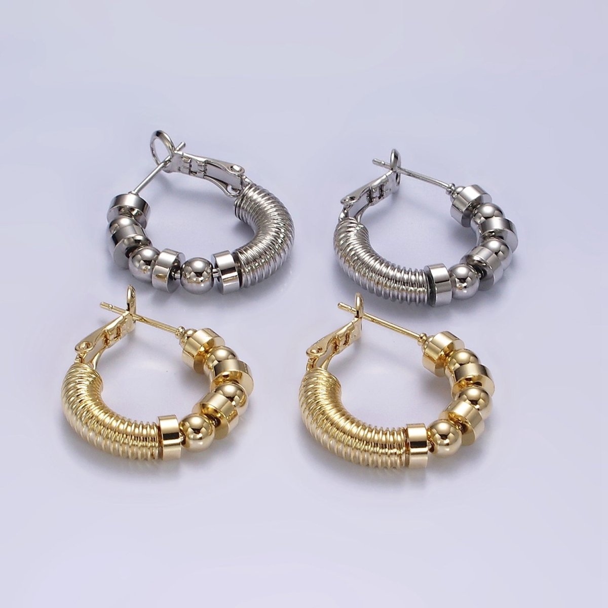 14K Gold Filled 20mm Geometric Croissant Rhondelle Bead Hinge Hoop Earrings in Gold & Silver | AE311 AE312 - DLUXCA