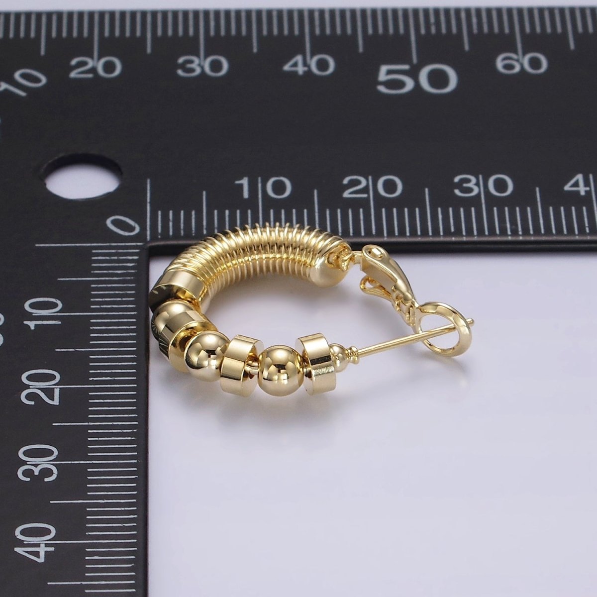 14K Gold Filled 20mm Geometric Croissant Rhondelle Bead Hinge Hoop Earrings in Gold & Silver | AE311 AE312 - DLUXCA