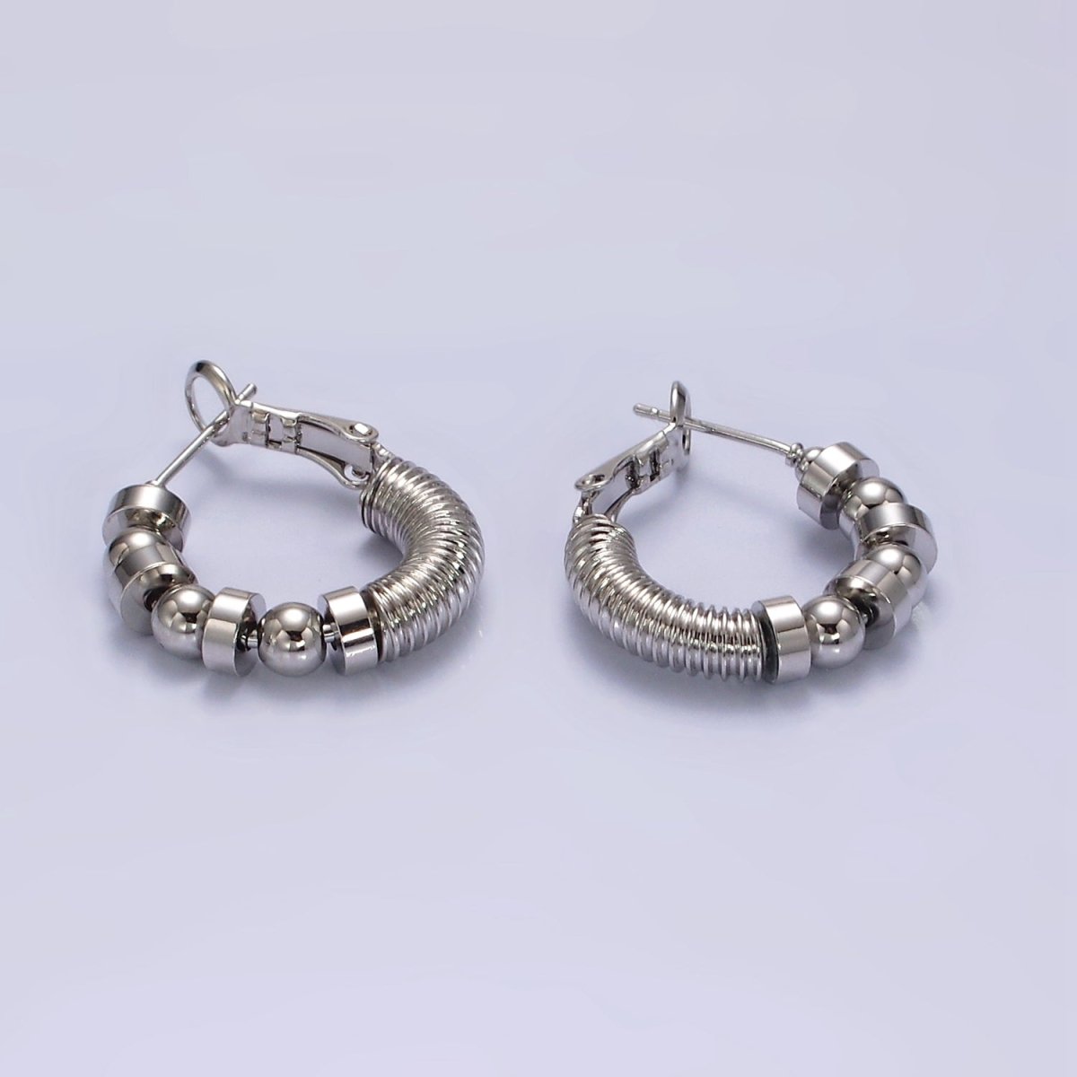 14K Gold Filled 20mm Geometric Croissant Rhondelle Bead Hinge Hoop Earrings in Gold & Silver | AE311 AE312 - DLUXCA