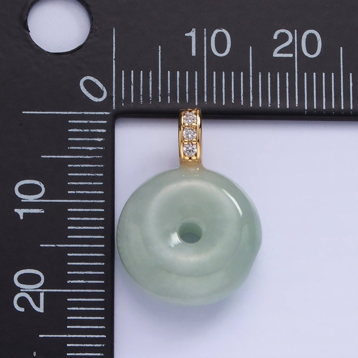 14K Gold Filled 20mm Green Jade Donut Micro Paved CZ Bail Pendant | AH139 - DLUXCA