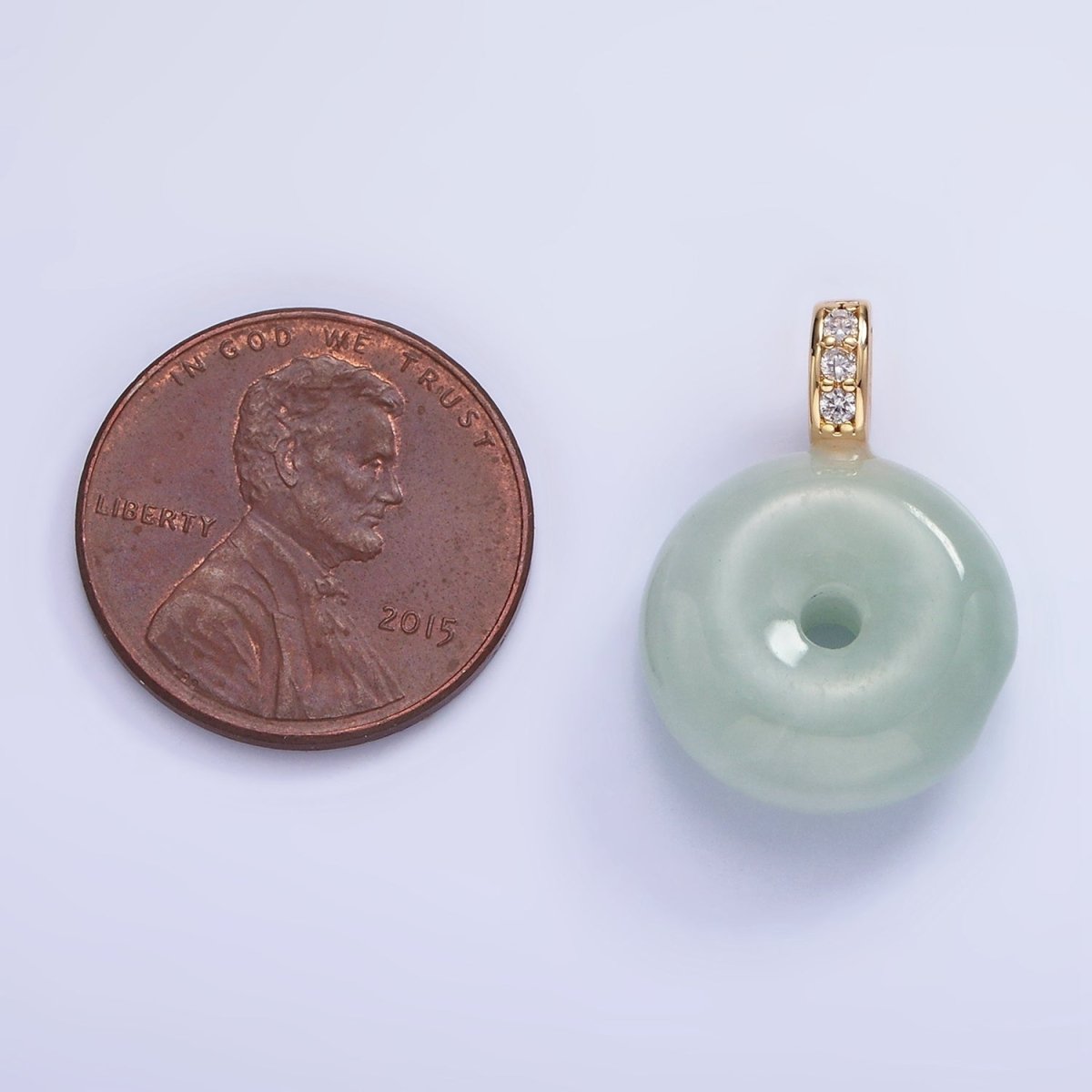 14K Gold Filled 20mm Green Jade Donut Micro Paved CZ Bail Pendant | AH139 - DLUXCA