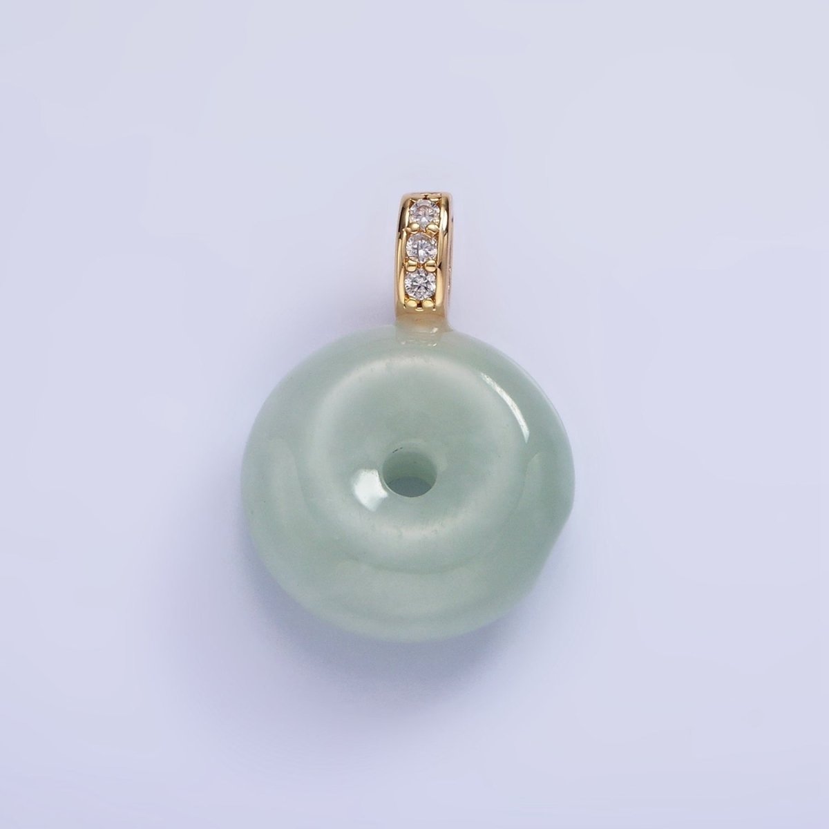 14K Gold Filled 20mm Green Jade Donut Micro Paved CZ Bail Pendant | AH139 - DLUXCA
