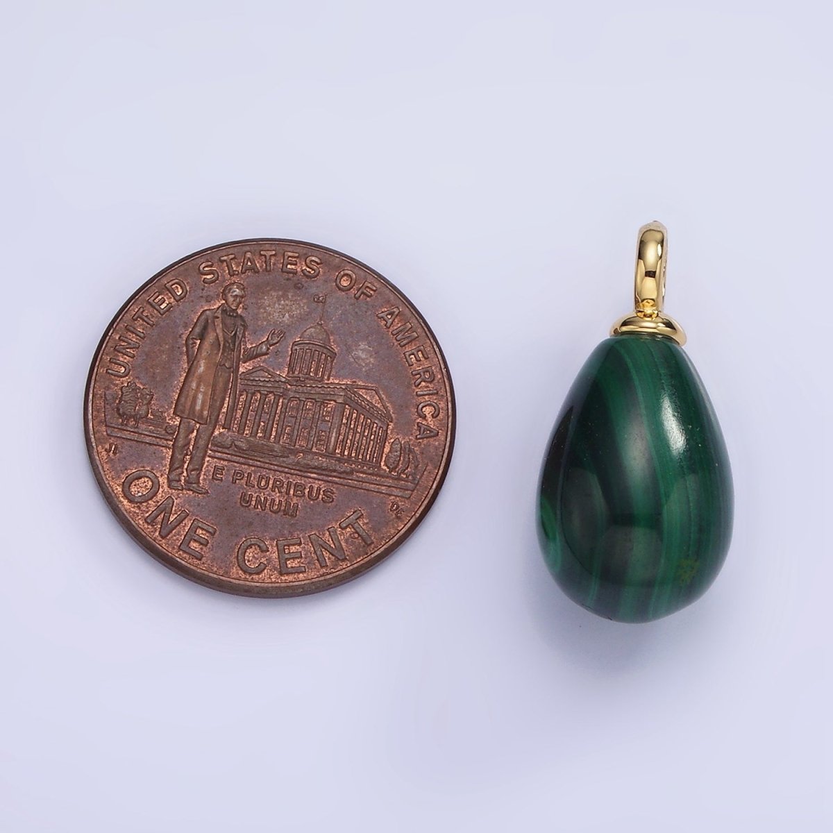 14K Gold Filled 20mm Green Malachite Gemstone Teardrop Charm | AG623 - DLUXCA