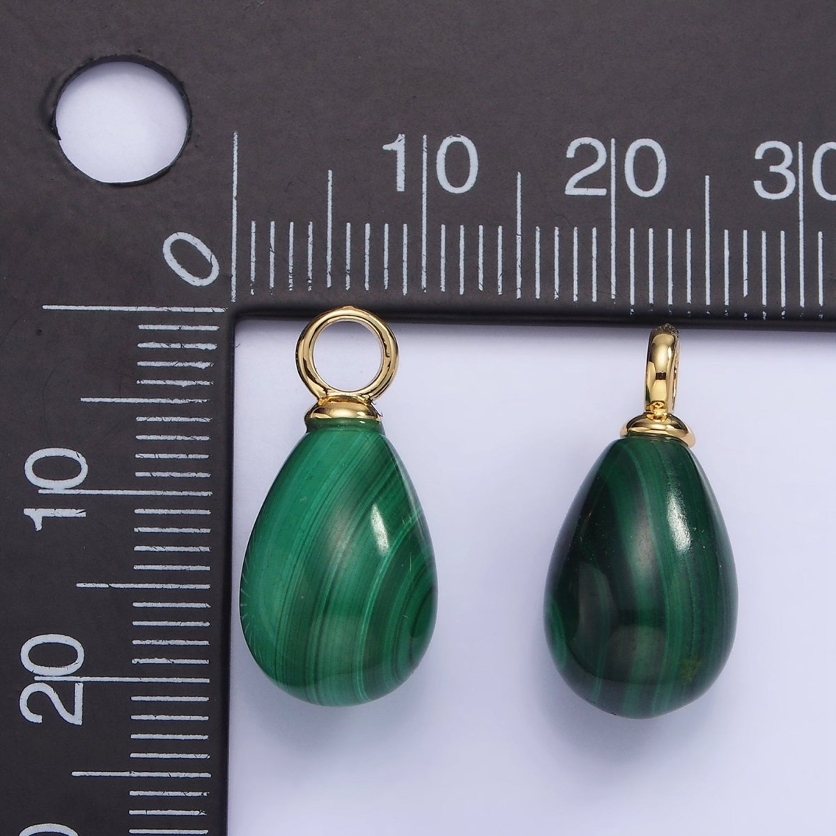 14K Gold Filled 20mm Green Malachite Gemstone Teardrop Charm | AG623 - DLUXCA
