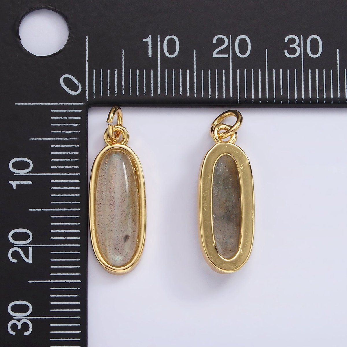 14K Gold Filled 20mm Labradorite Gemstone Oblong Bezel Charm | AG515 - DLUXCA