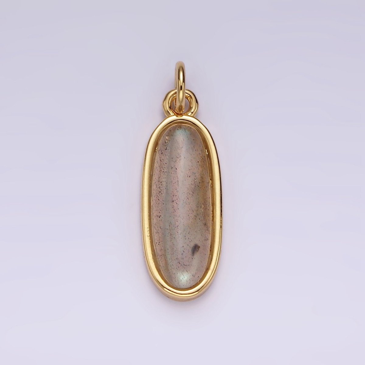 14K Gold Filled 20mm Labradorite Gemstone Oblong Bezel Charm | AG515 - DLUXCA