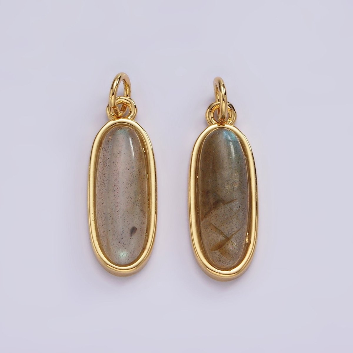 14K Gold Filled 20mm Labradorite Gemstone Oblong Bezel Charm | AG515 - DLUXCA