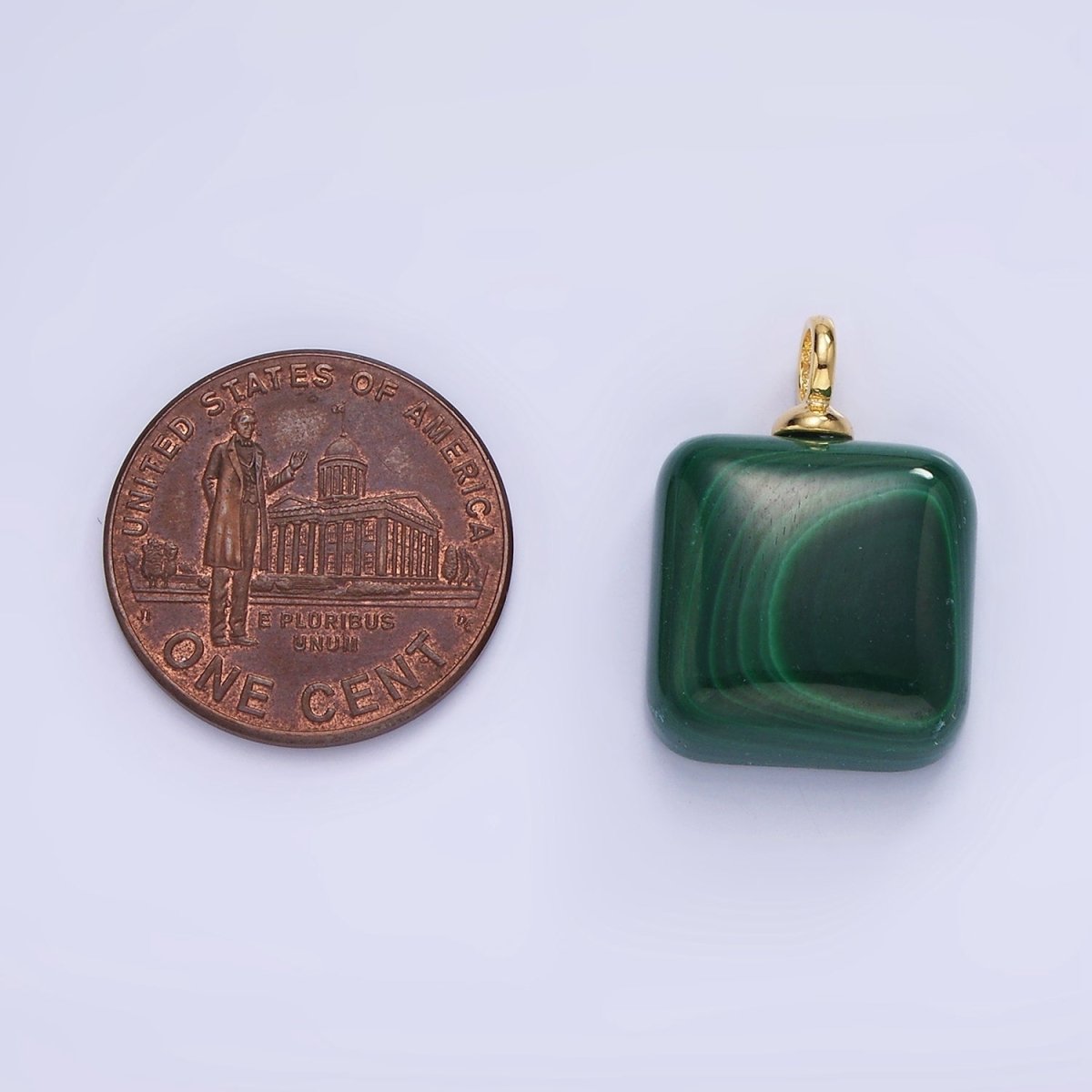 14K Gold Filled 20mm Malachite Gemstone Square Charm | AG681 - DLUXCA
