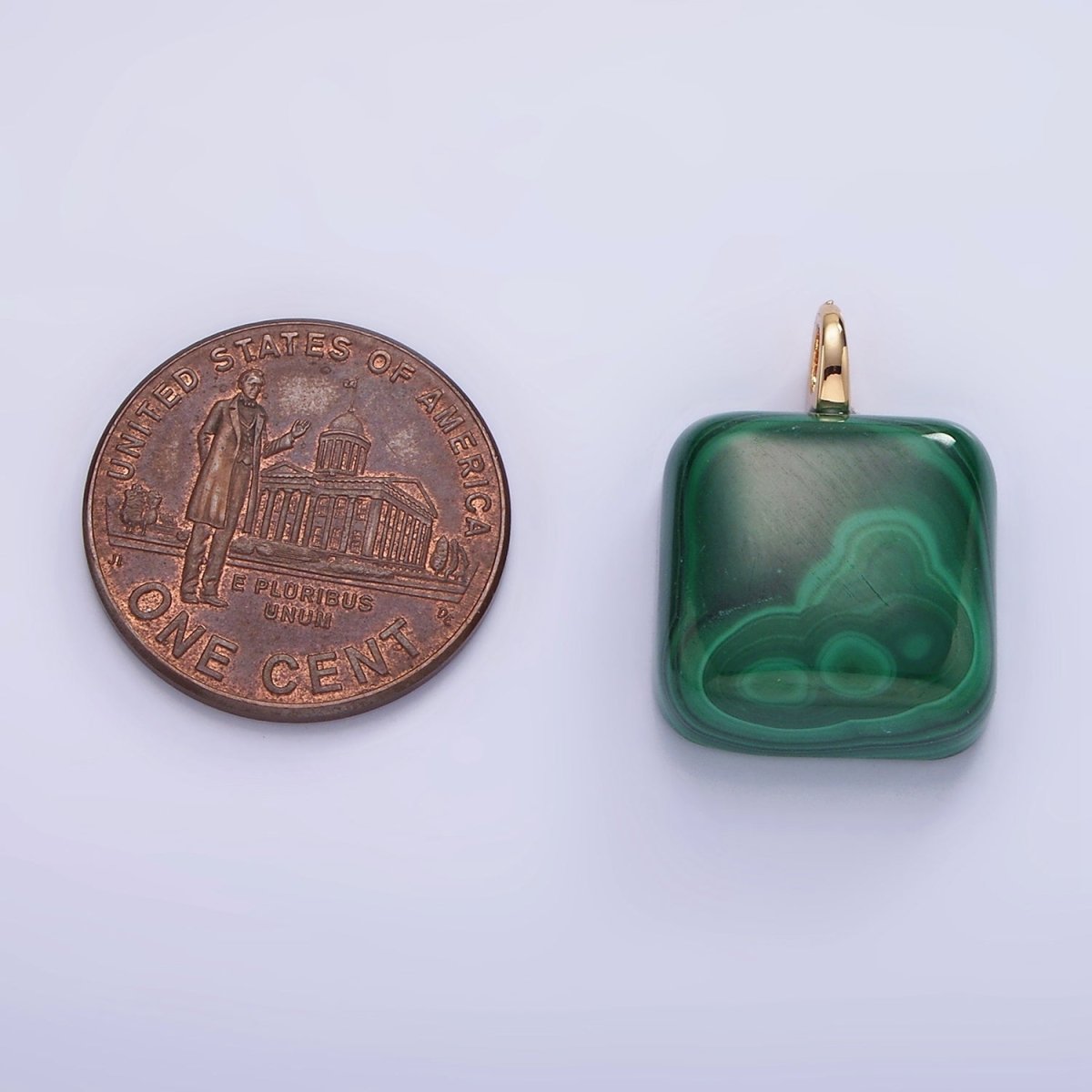 14K Gold Filled 20mm Malachite Gemstone Square Drop Charm | AG682 - DLUXCA