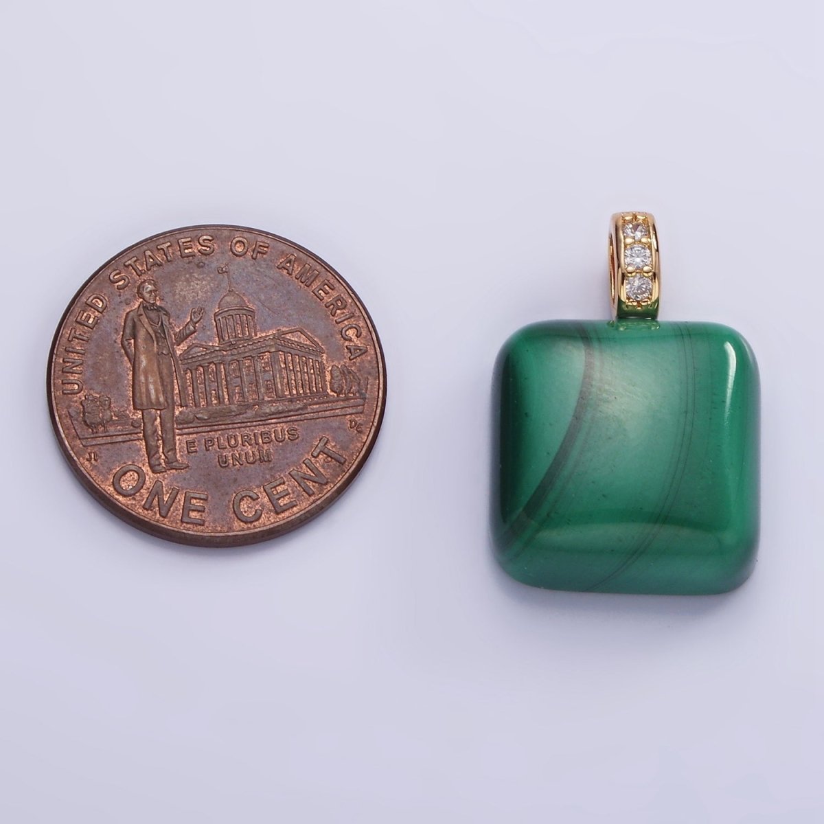 14K Gold Filled 20mm Malachite Square Micro Paved CZ Bail Pendant | AH137 - DLUXCA