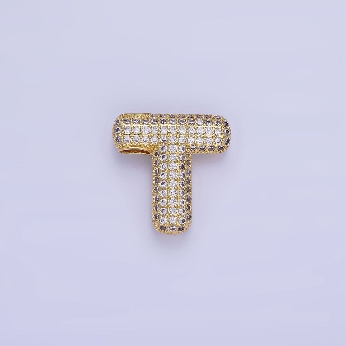 14K Gold Filled 20mm Micro Paved CZ Chubby Balloon Initial Letter | A1383 - A1395 - DLUXCA