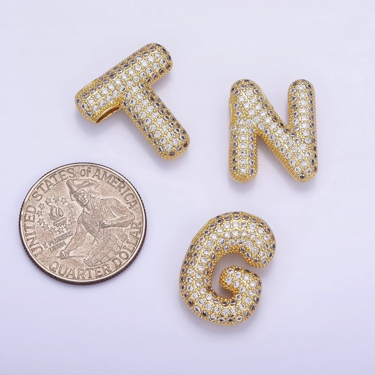 14K Gold Filled 20mm Micro Paved CZ Chubby Balloon Initial Letter | A1383 - A1395 - DLUXCA