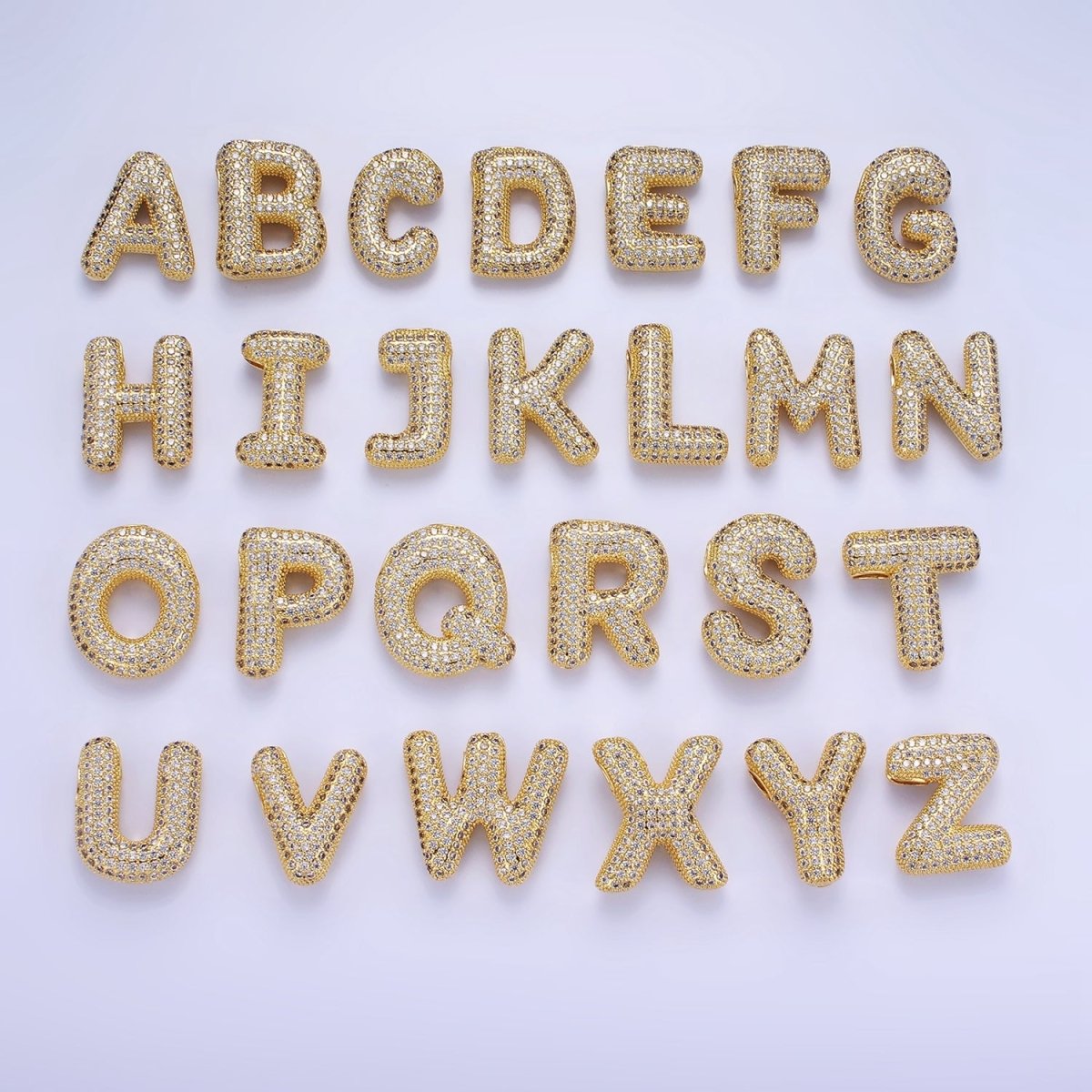 14K Gold Filled 20mm Micro Paved CZ Chubby Balloon Initial Letter | A1383 - A1395 - DLUXCA