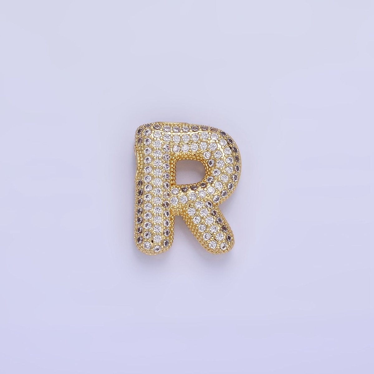 14K Gold Filled 20mm Micro Paved CZ Chubby Balloon Initial Letter | A1383 - A1395 - DLUXCA