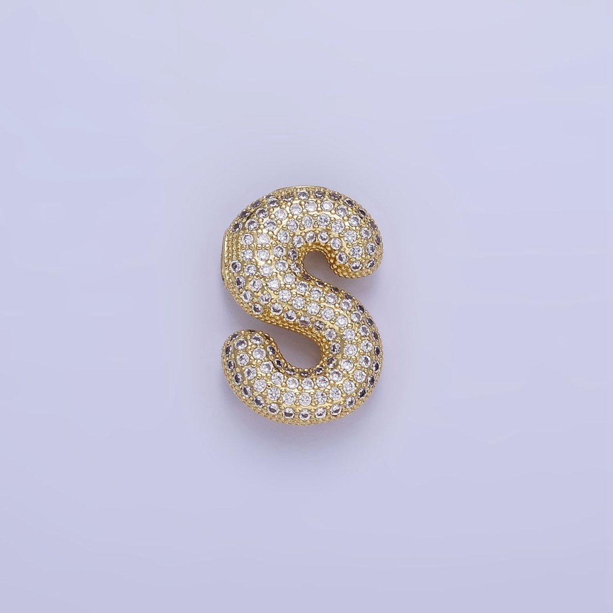 14K Gold Filled 20mm Micro Paved CZ Chubby Balloon Initial Letter | A1383 - A1395 - DLUXCA