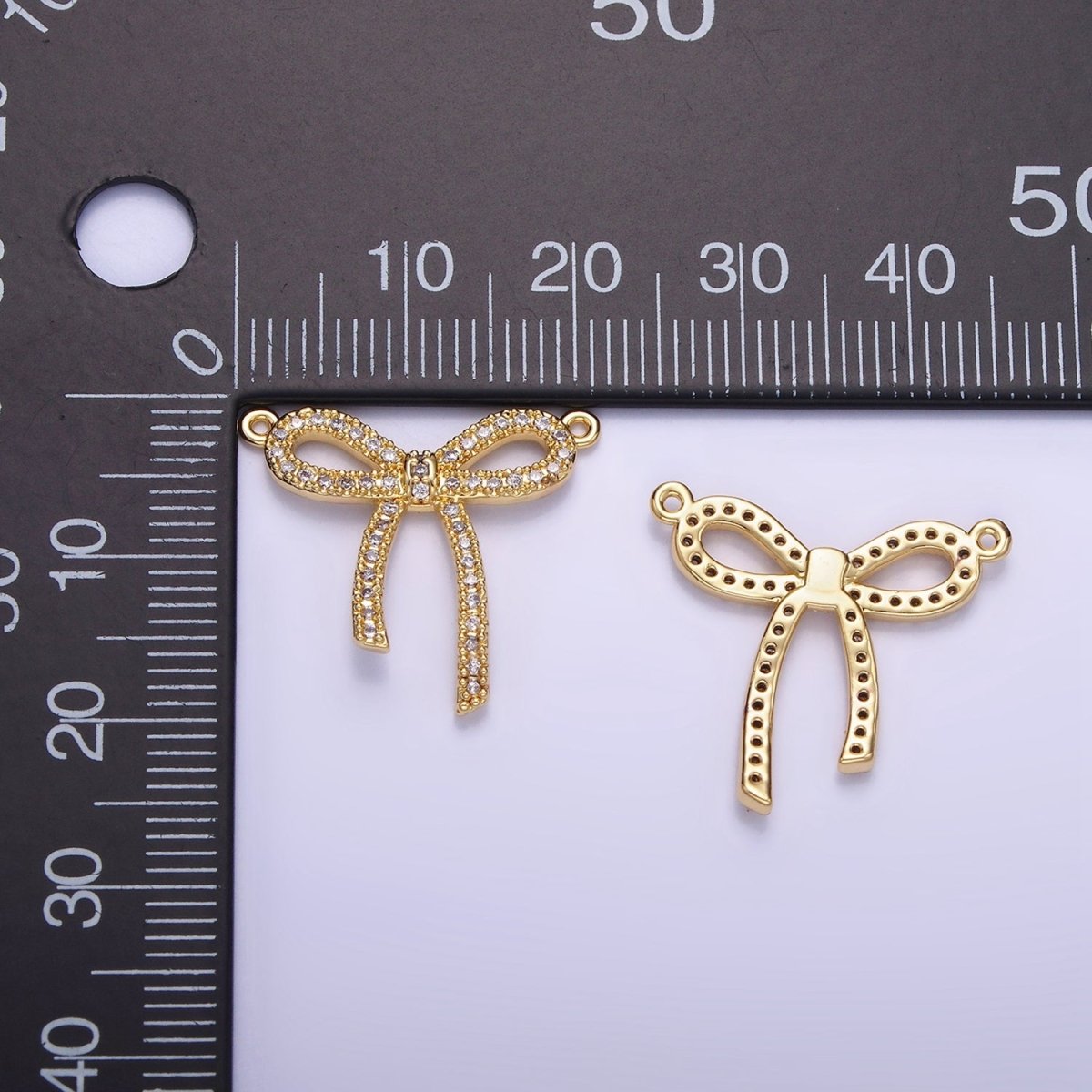 14K Gold Filled 20mm Micro Paved CZ Ribbon Bow Connector | G284 - DLUXCA