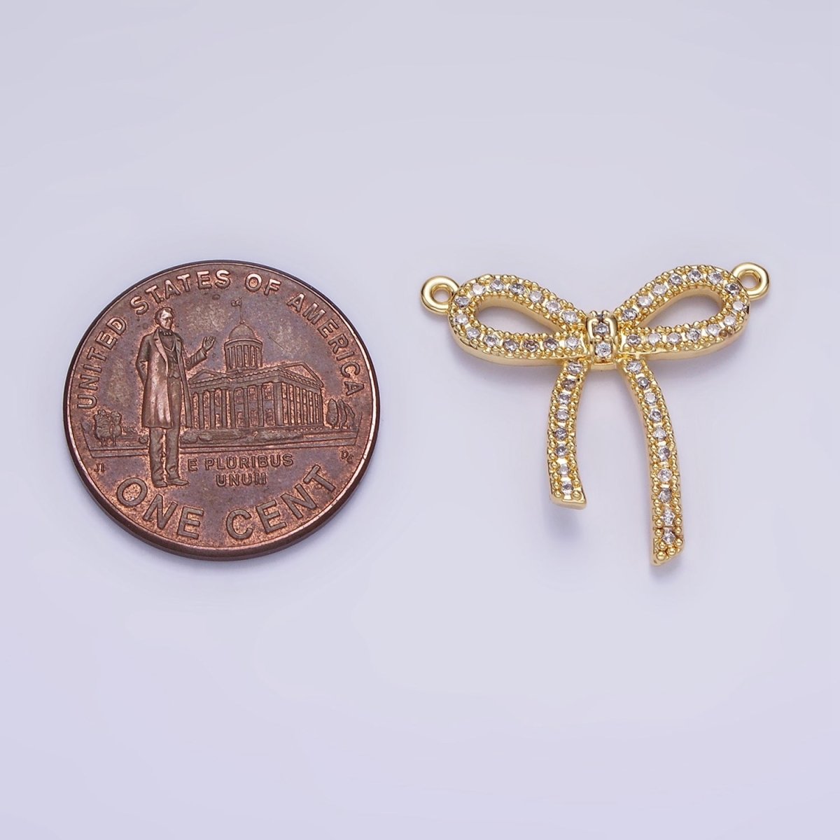 14K Gold Filled 20mm Micro Paved CZ Ribbon Bow Connector | G284 - DLUXCA