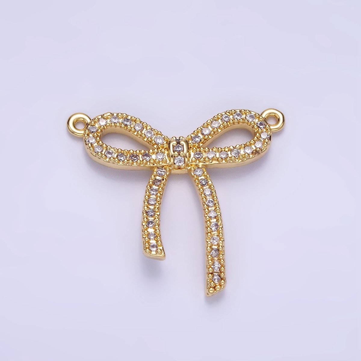 14K Gold Filled 20mm Micro Paved CZ Ribbon Bow Connector | G284 - DLUXCA