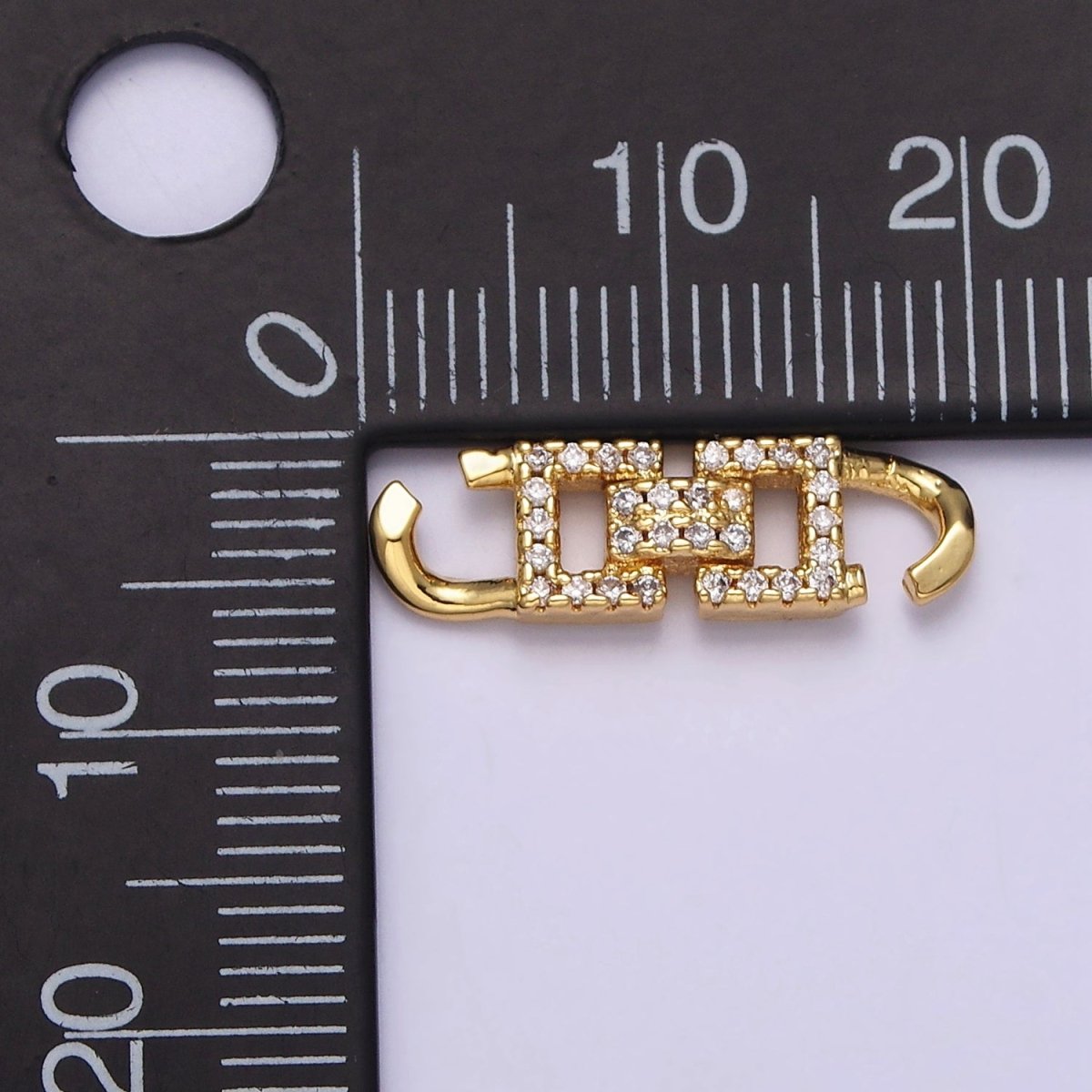 14K Gold Filled 20mm Modern Geometric Square Micro Paved CZ Link Connector | Y-750 - DLUXCA