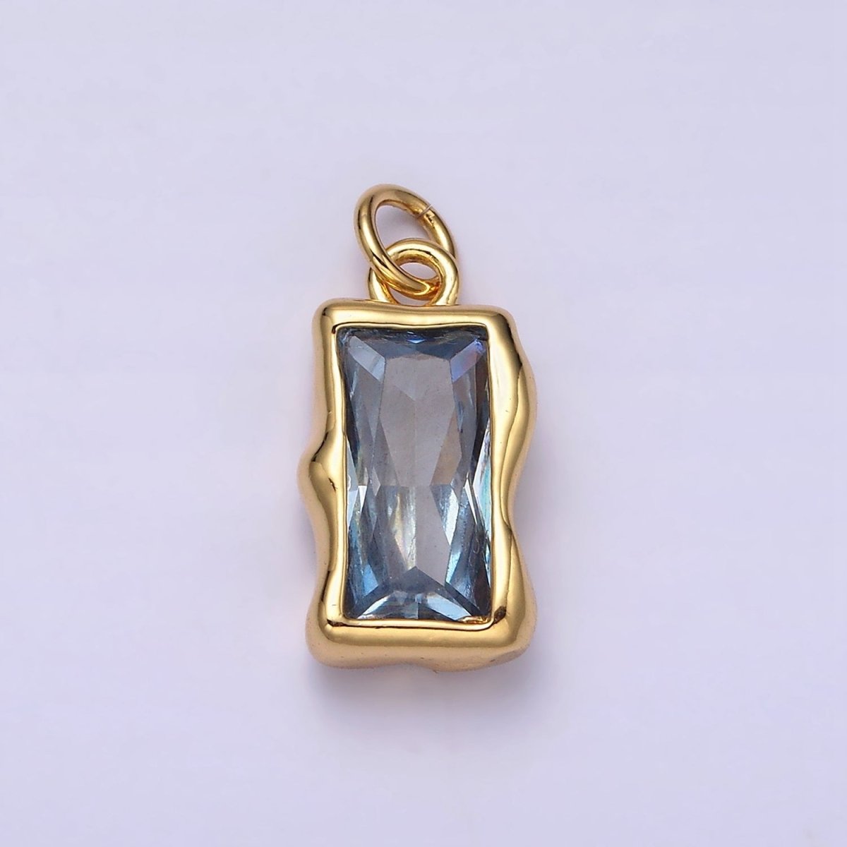 14K Gold Filled 20mm Molten Baguette Personalized Birth Month CZ Charm | AC1505 - AC1516 - DLUXCA