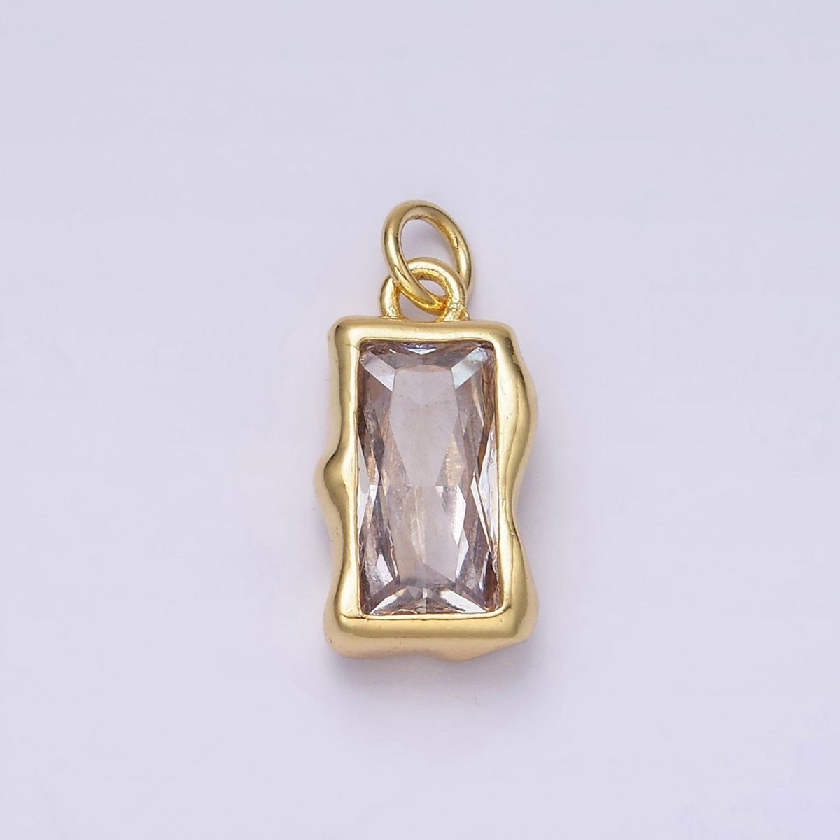 14K Gold Filled 20mm Molten Baguette Personalized Birth Month CZ Charm | AC1505 - AC1516 - DLUXCA