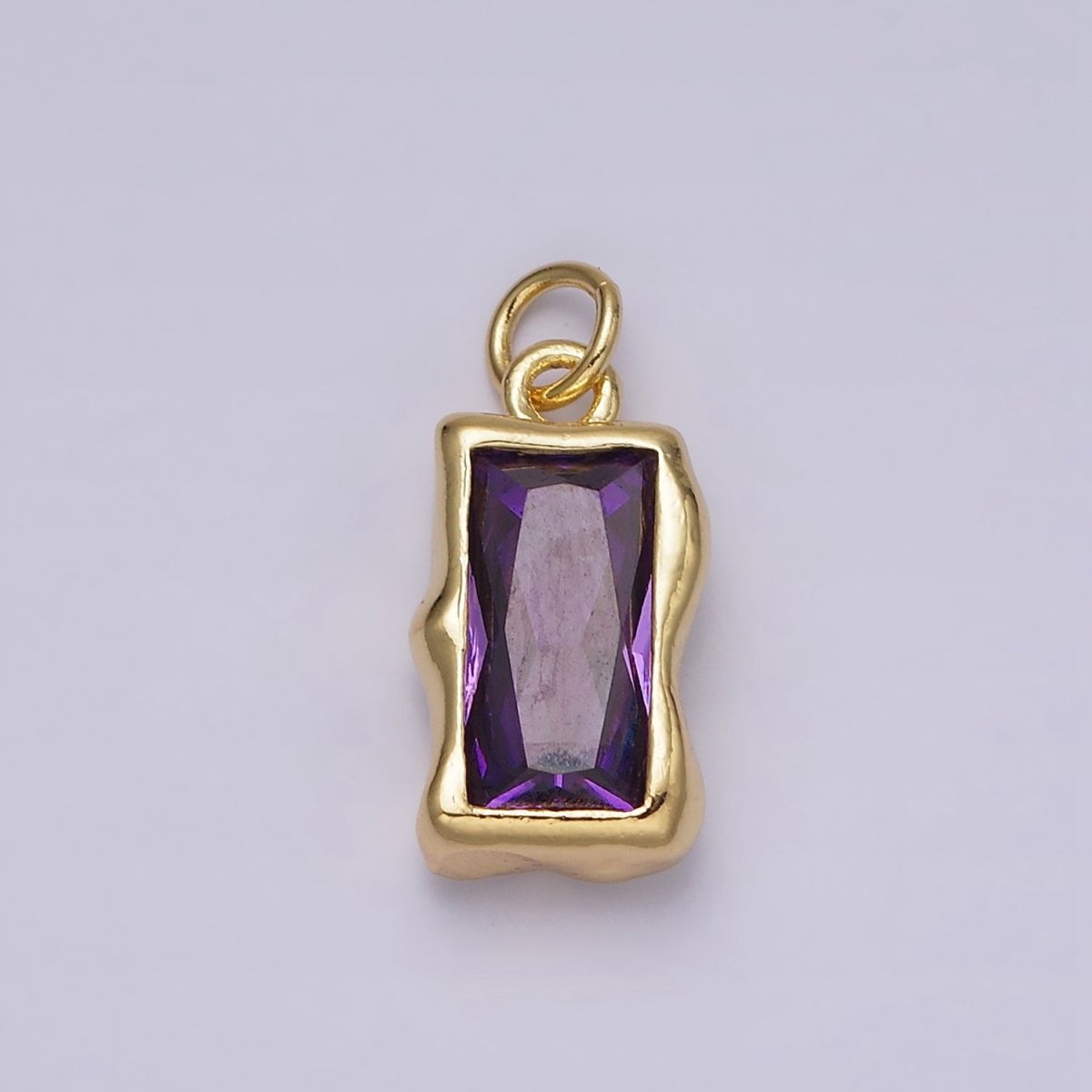 14K Gold Filled 20mm Molten Baguette Personalized Birth Month CZ Charm | AC1505 - AC1516 - DLUXCA