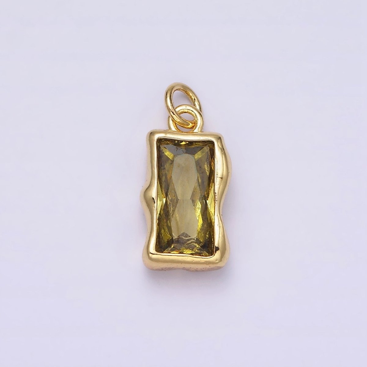 14K Gold Filled 20mm Molten Baguette Personalized Birth Month CZ Charm | AC1505 - AC1516 - DLUXCA