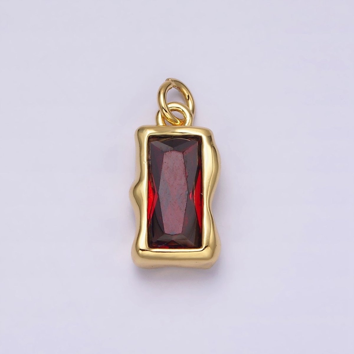14K Gold Filled 20mm Molten Baguette Personalized Birth Month CZ Charm | AC1505 - AC1516 - DLUXCA