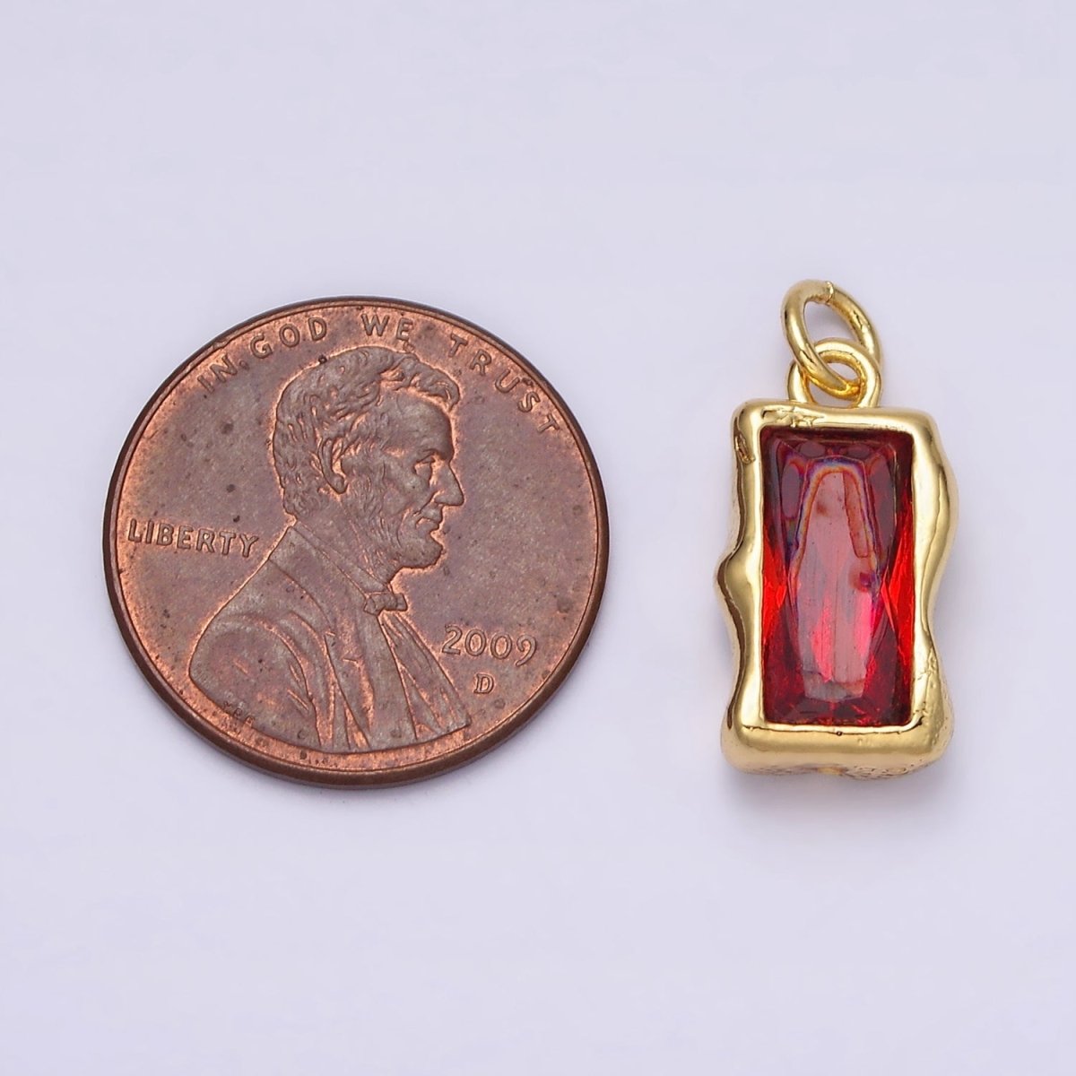 14K Gold Filled 20mm Molten Baguette Personalized Birth Month CZ Charm | AC1505 - AC1516 - DLUXCA