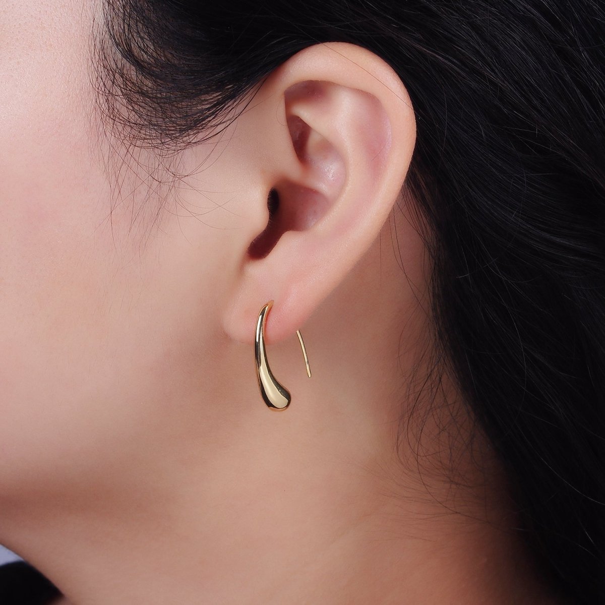 14K Gold Filled 20mm Molten Drop Minimalist French Hook Earrings | AE-966 - DLUXCA