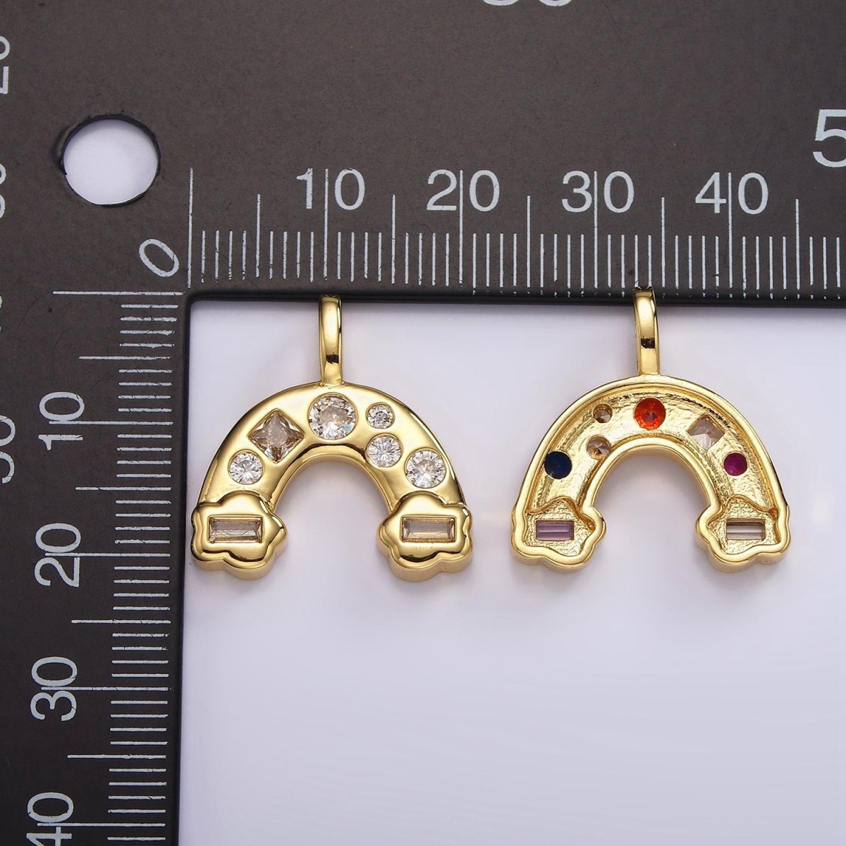 14K Gold Filled 20mm Multicolor, Clear CZ Rainbow Cloud Pendant | AH082 AH084 - DLUXCA