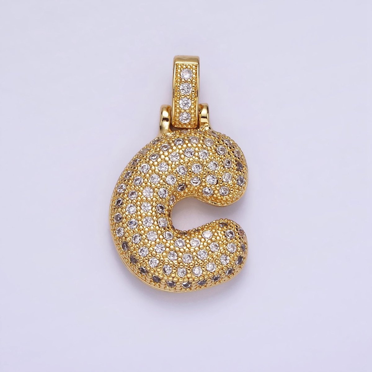14K Gold Filled 20mm Pave Bubble Initial Charm Balloon Letter Pendant | A1396 - A-1408 - DLUXCA