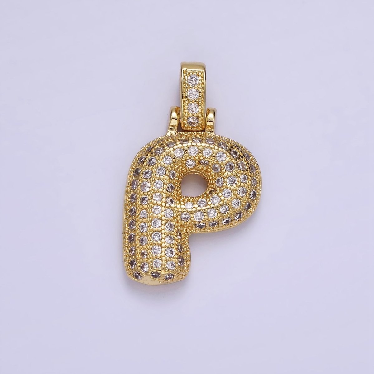 14K Gold Filled 20mm Pave Bubble Initial Charm Balloon Letter Pendant | A1396 - A-1408 - DLUXCA