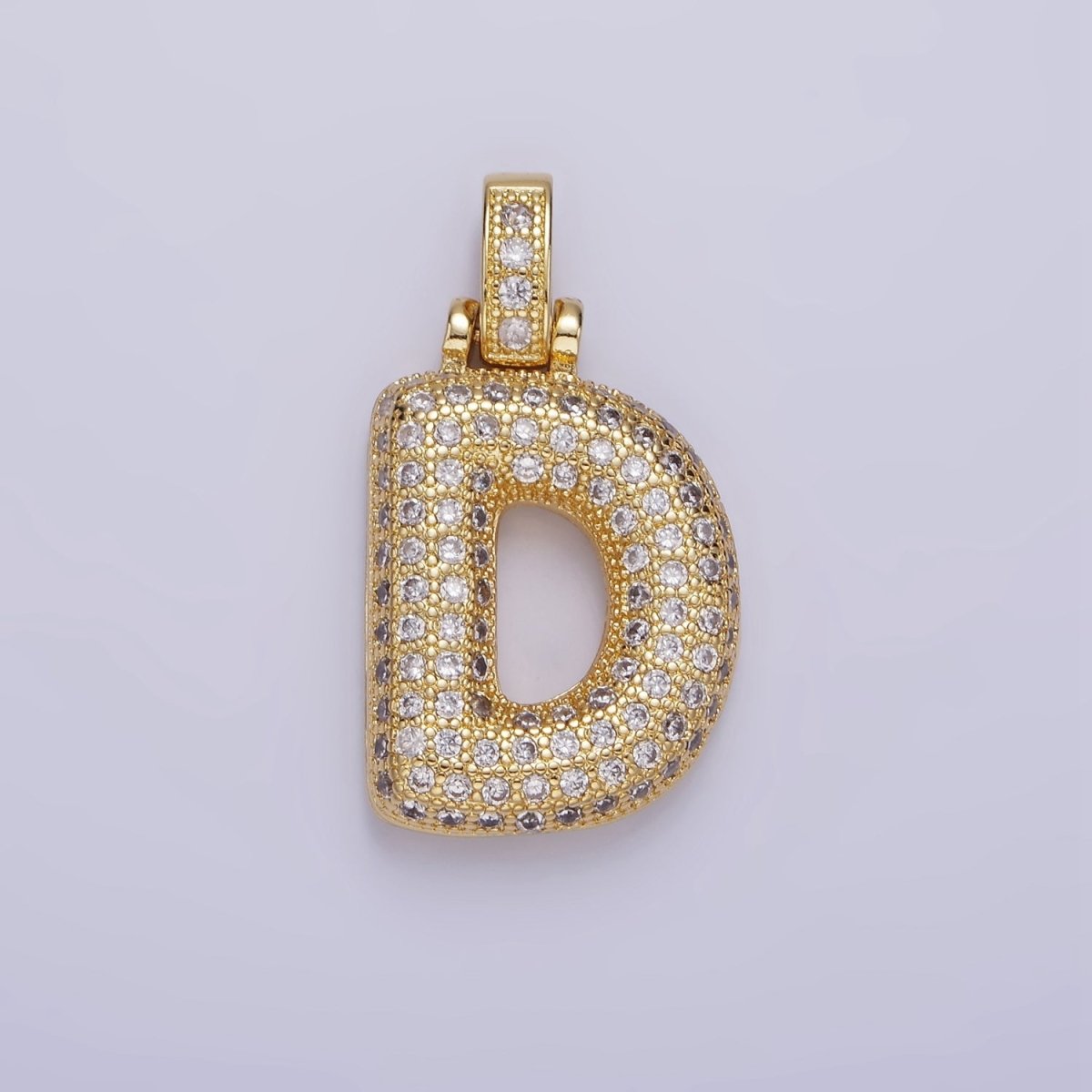 14K Gold Filled 20mm Pave Bubble Initial Charm Balloon Letter Pendant | A1396 - A-1408 - DLUXCA