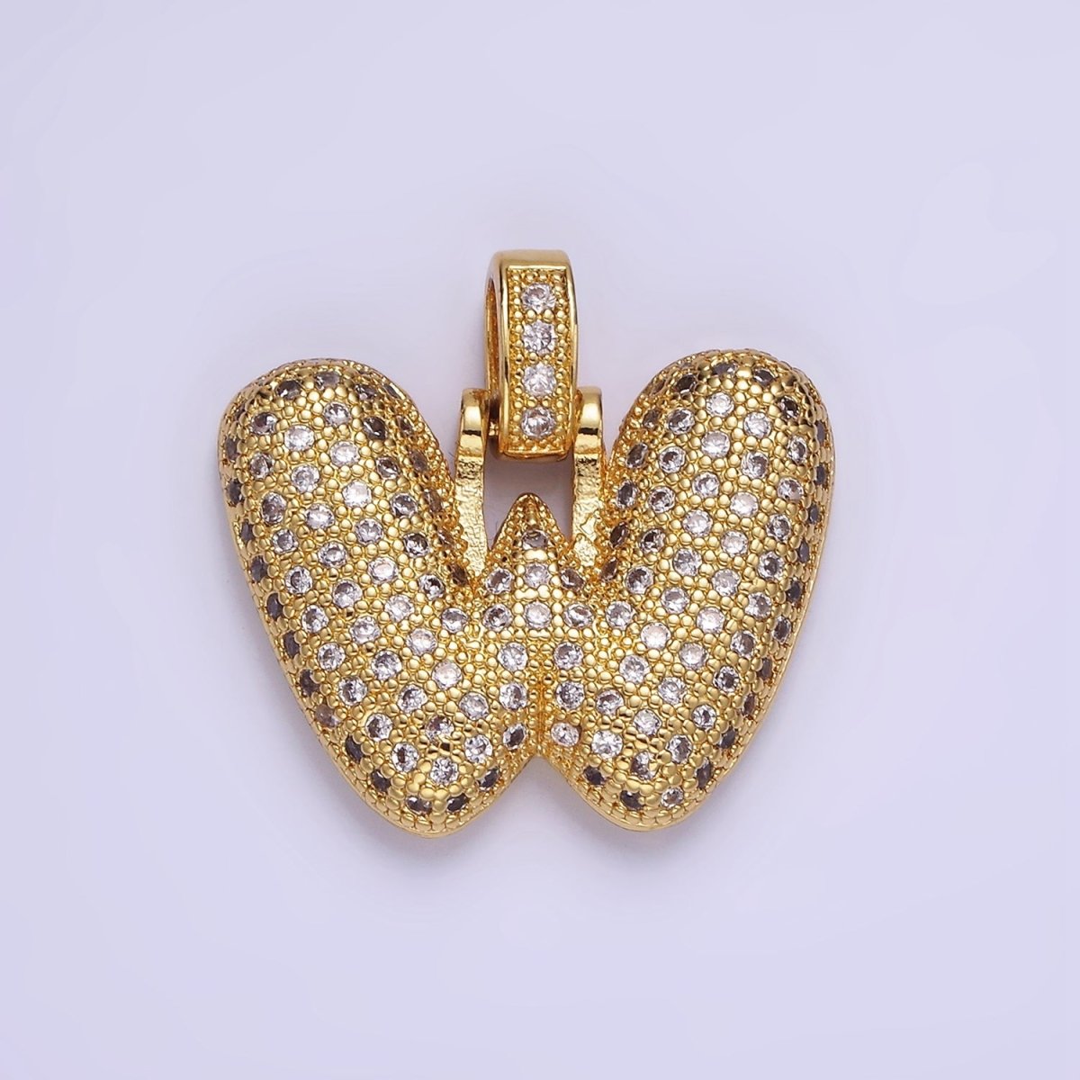 14K Gold Filled 20mm Pave Bubble Initial Charm Balloon Letter Pendant | A1396 - A-1408 - DLUXCA