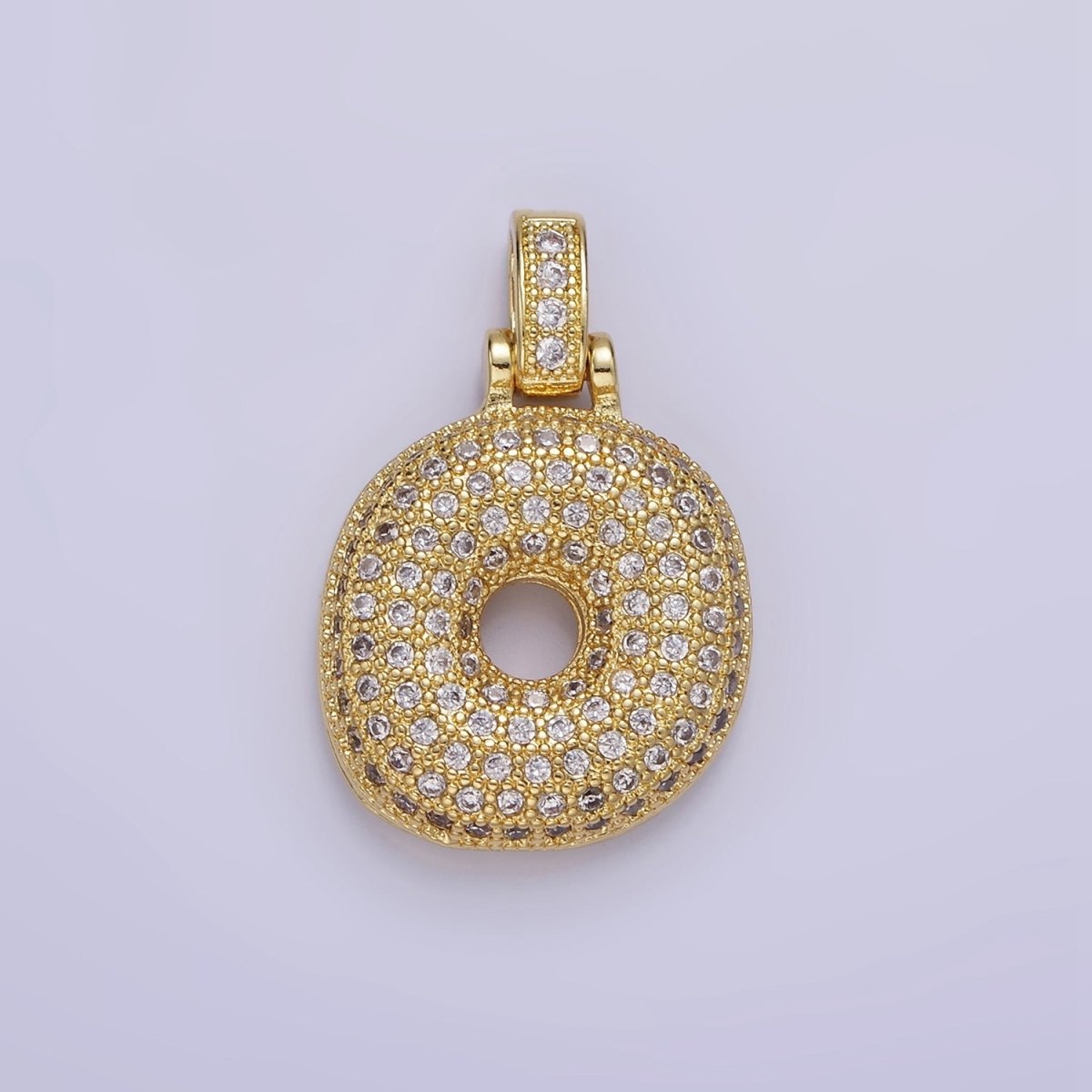 14K Gold Filled 20mm Pave Bubble Initial Charm Balloon Letter Pendant | A1396 - A-1408 - DLUXCA