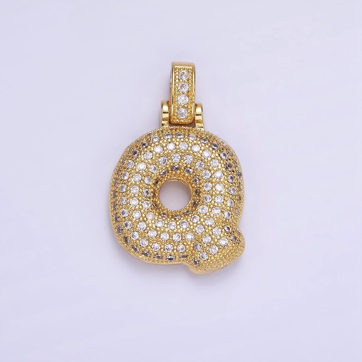 14K Gold Filled 20mm Pave Bubble Initial Charm Balloon Letter Pendant | A1396 - A-1408 - DLUXCA