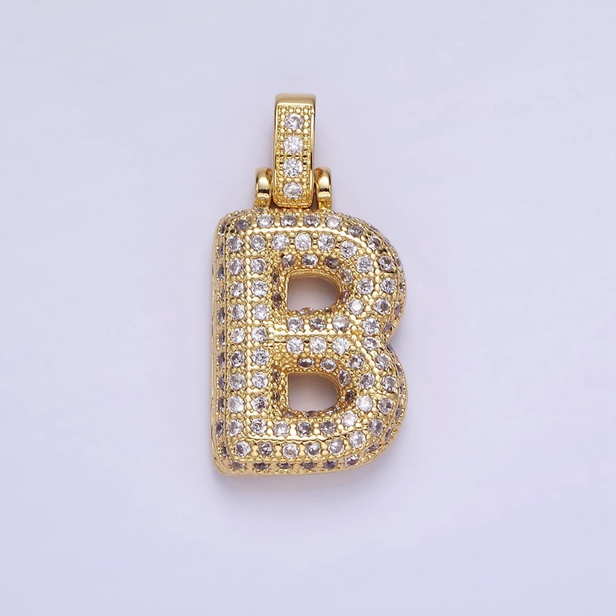 14K Gold Filled 20mm Pave Bubble Initial Charm Balloon Letter Pendant | A1396 - A-1408 - DLUXCA
