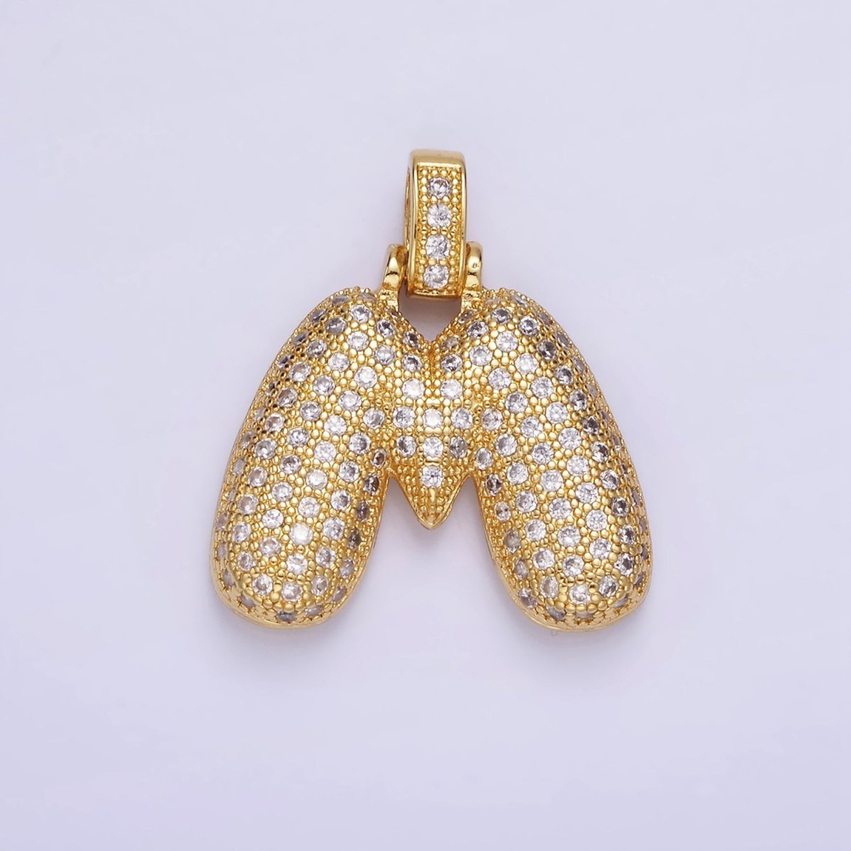 14K Gold Filled 20mm Pave Bubble Initial Charm Balloon Letter Pendant | A1396 - A-1408 - DLUXCA