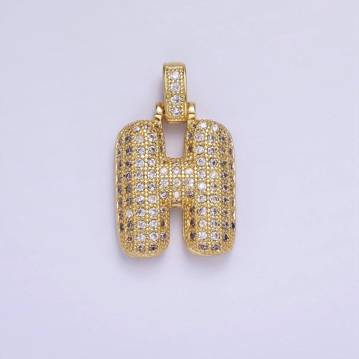14K Gold Filled 20mm Pave Bubble Initial Charm Balloon Letter Pendant | A1396 - A-1408 - DLUXCA