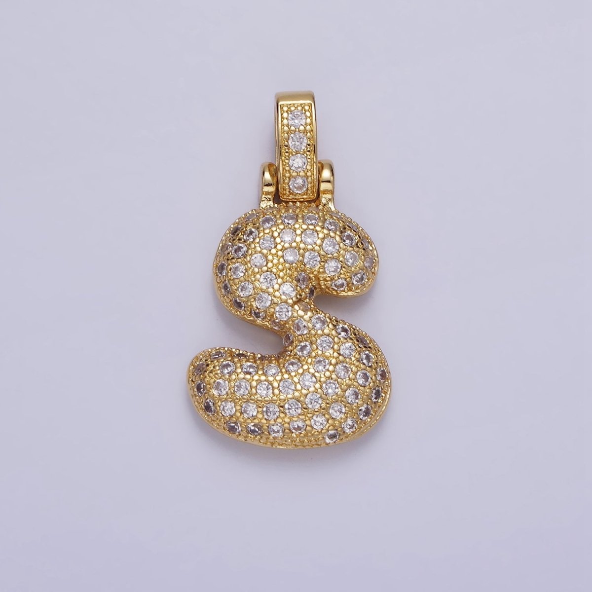 14K Gold Filled 20mm Pave Bubble Initial Charm Balloon Letter Pendant | A1396 - A-1408 - DLUXCA