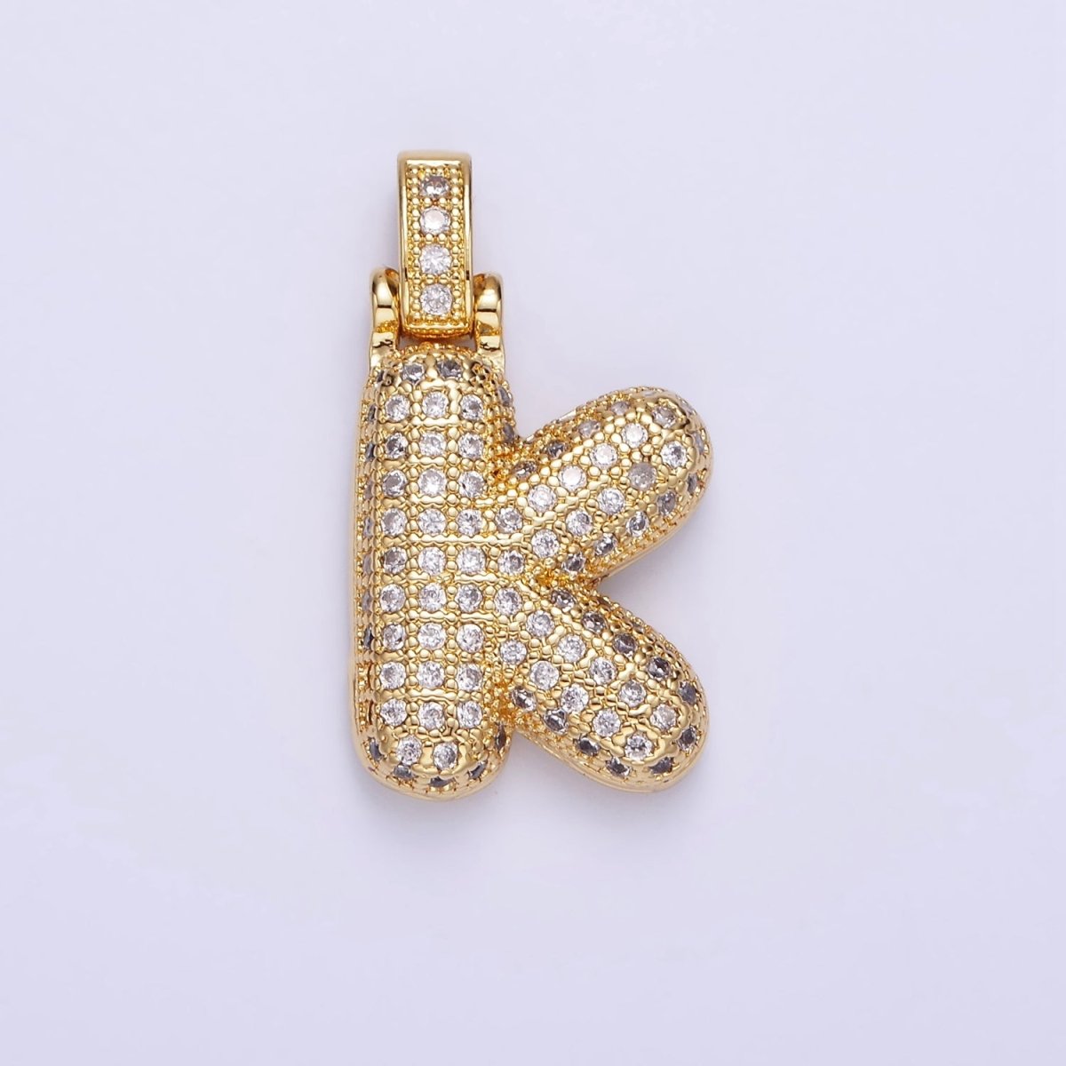 14K Gold Filled 20mm Pave Bubble Initial Charm Balloon Letter Pendant | A1396 - A-1408 - DLUXCA