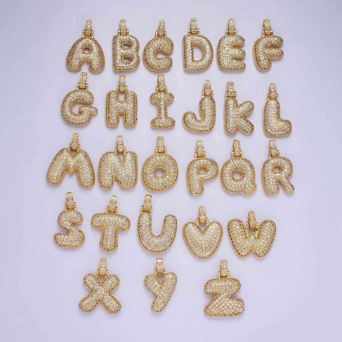 14K Gold Filled 20mm Pave Bubble Initial Charm Balloon Letter Pendant | A1396 - A-1408 - DLUXCA
